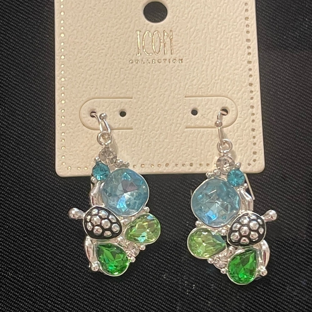Jocelyn Silver and Blue-Green turtle  Earrings